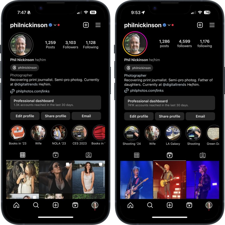 Screenshots of two Instagram profiles.