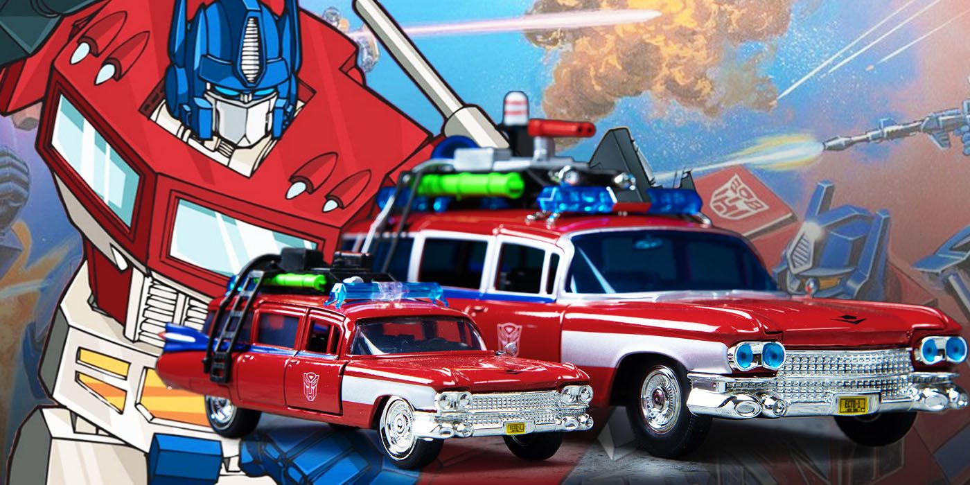 Jada Toys Optimus Prime-themed Transformers x Ghostbusters die-cast cars.