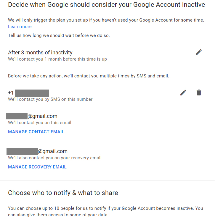 inactive google account management page