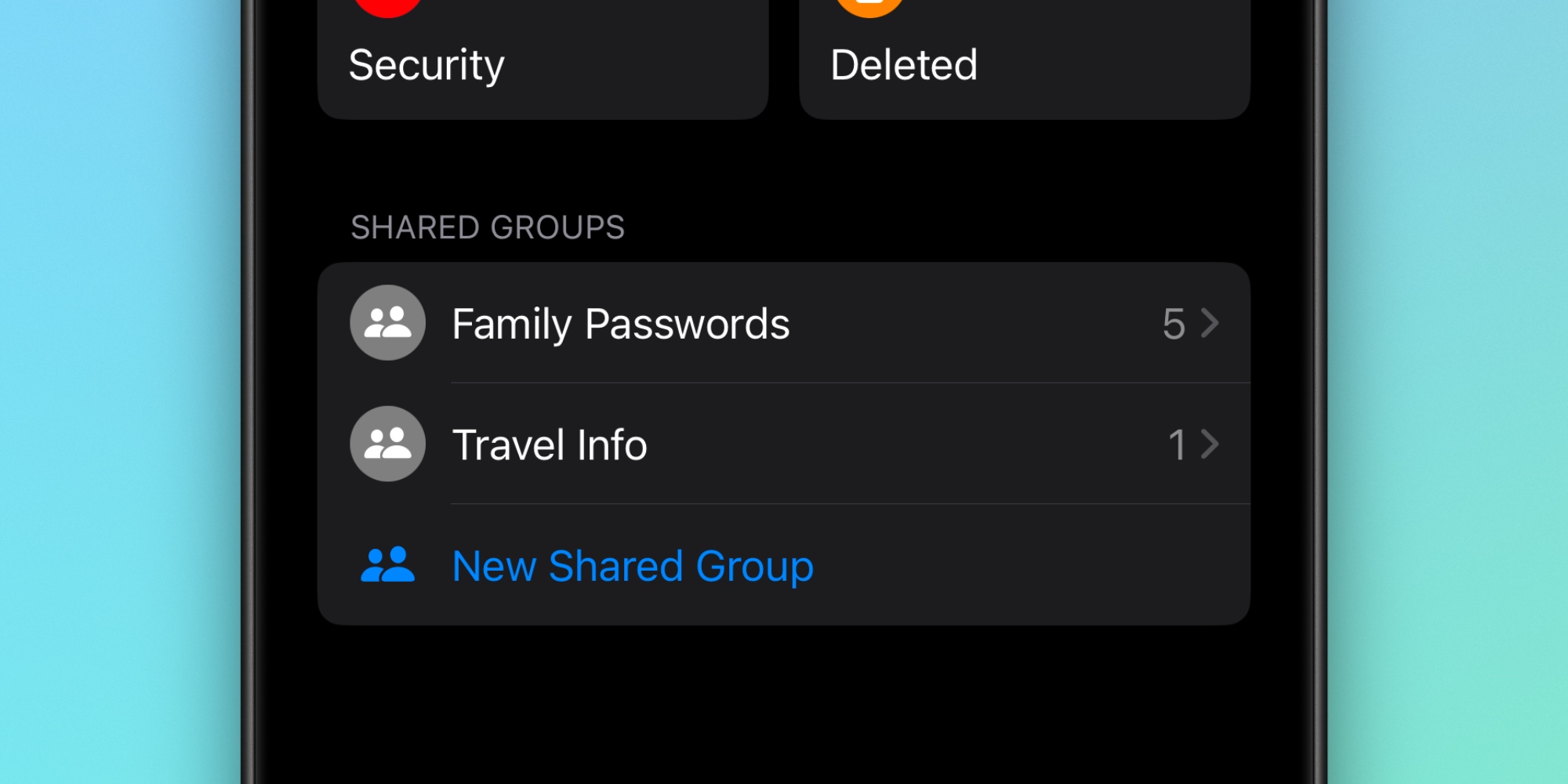 Passwords app Shared Groups