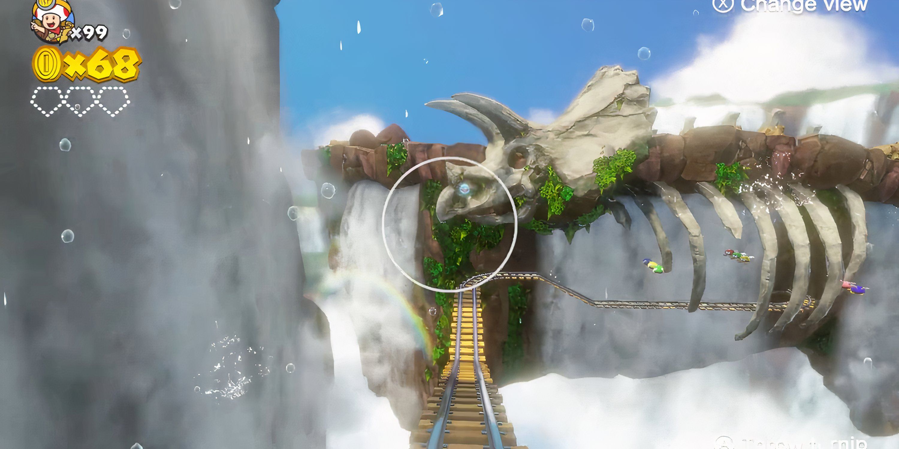 A first-person minecart ride through the Cascade Kingdom from Captain Toad Treasure Tracker.