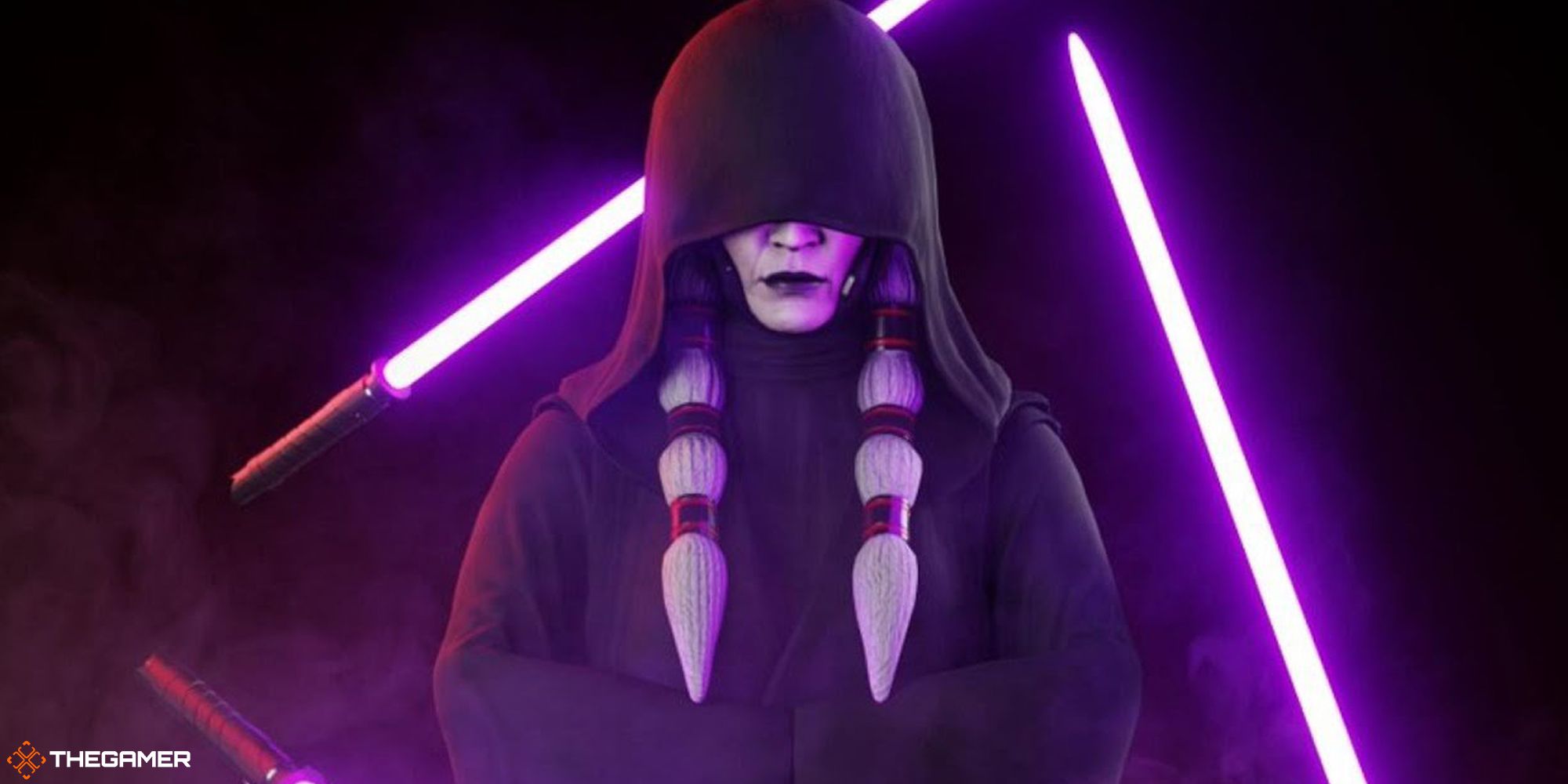 Darth Traya (Kreia) with her floating lightsabers from KOTOR 2.