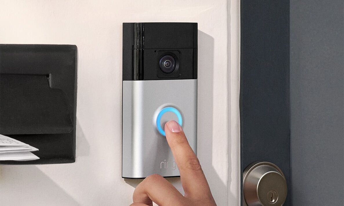 Ring doorbell pressed by a finger