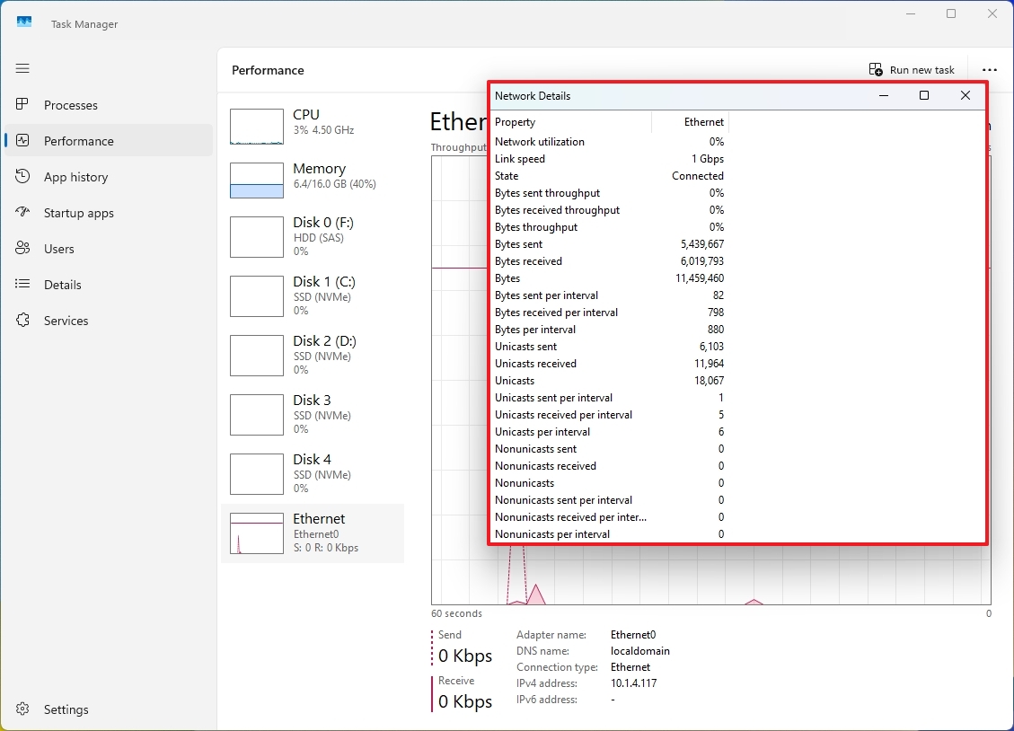 Task Manager network details