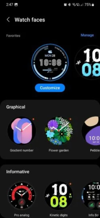 Galaxy Wearable app watch face old