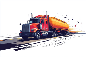 Artistic render of a Rig and tanker transporting on road