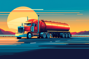 Artistic render of a Rig and tanker transporting on road