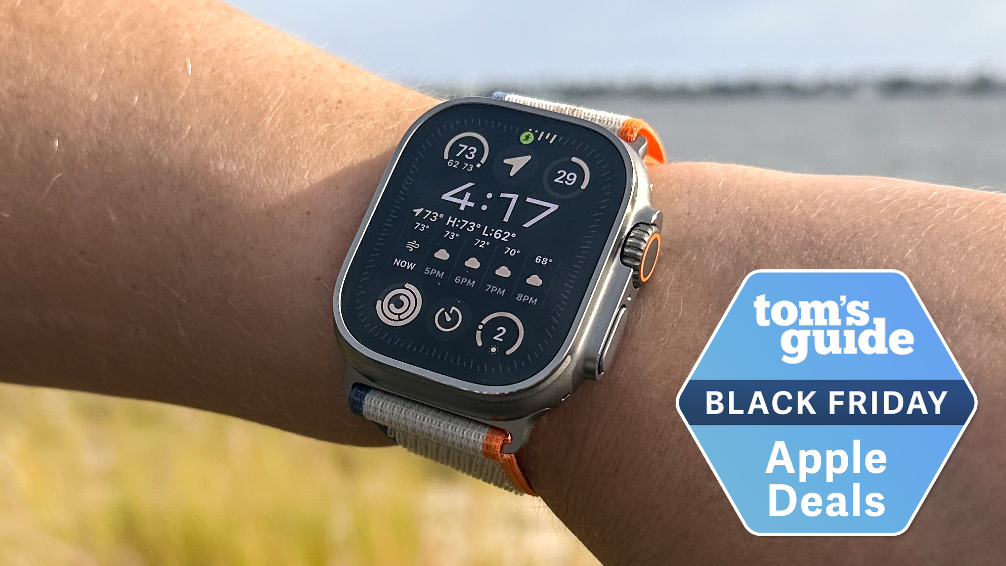 Apple Watch Ultra 2 on a person's wrist outside