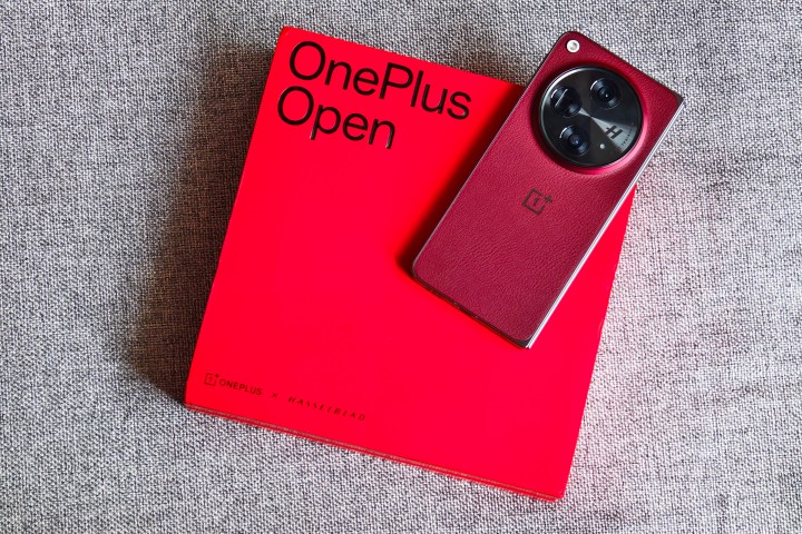 OnePlus Open Apex Edition Crimson Shadow red on its box.