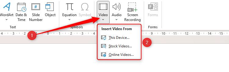 PowerPoint's Insert Video options.