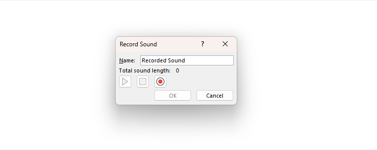 PowerPoint's Record Sound dialog box.