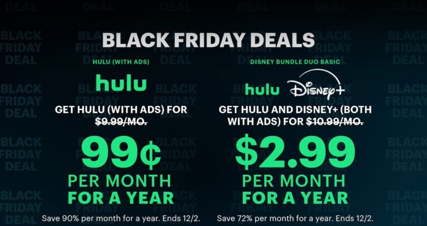 Hulu Black Friday deals information in green font