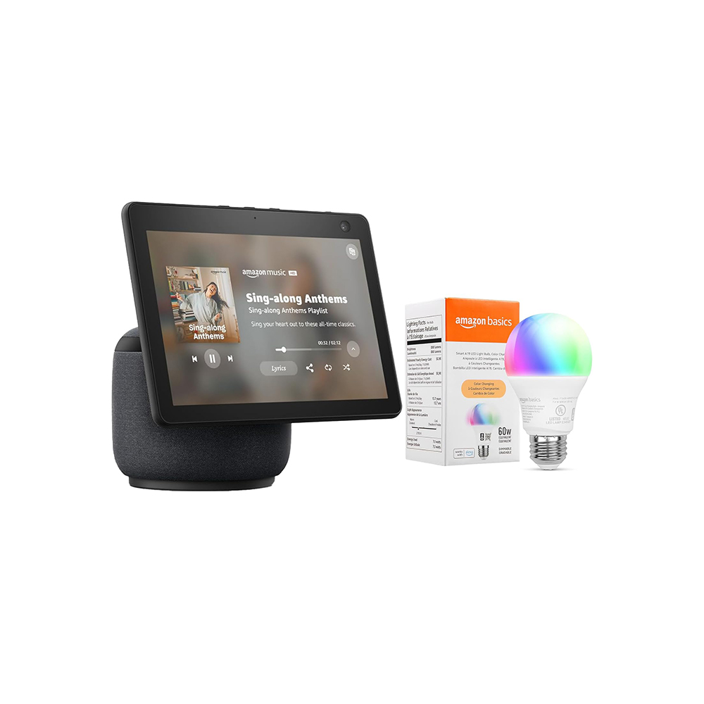 Amazon Echo Show 10 with Amazon Basics Smart Color Bulb