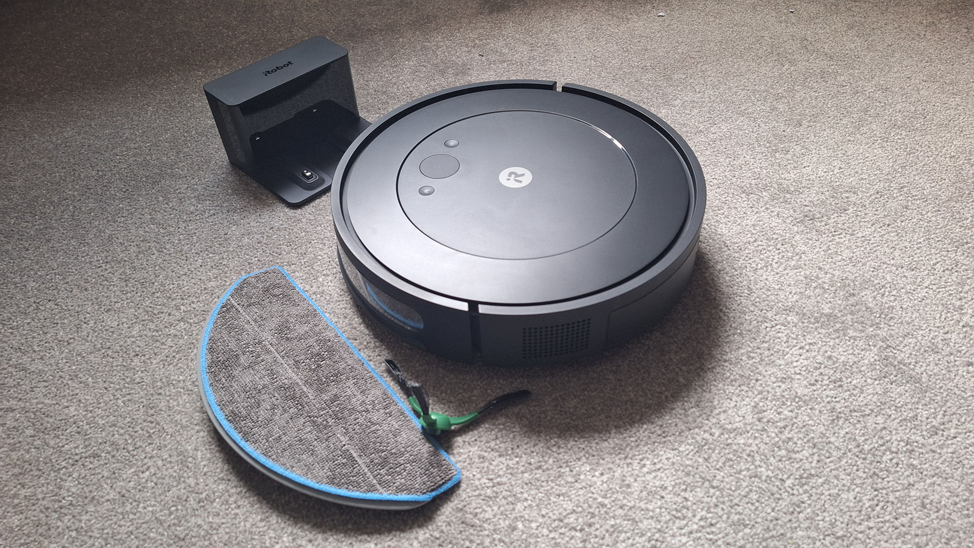 Roomba Combo Essential robot vacuum, dock and mop pad in reviewer's home