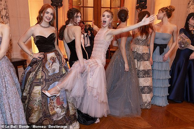 Pictured: Debutantes Peyton Spaht, Alienor Loppin de Montmort and Oona Finch dance the night away in dresses by Dolce & Gabbana, Chanel and Emmanuel Ungaro