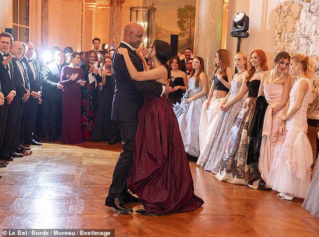 Sophie Kodjoe (pictured with her father) - who is the daughter of And Just Like That's Nicole Ari Parker - was elegant in a purple gown by Oscar de la Renta adorned with applique flowers