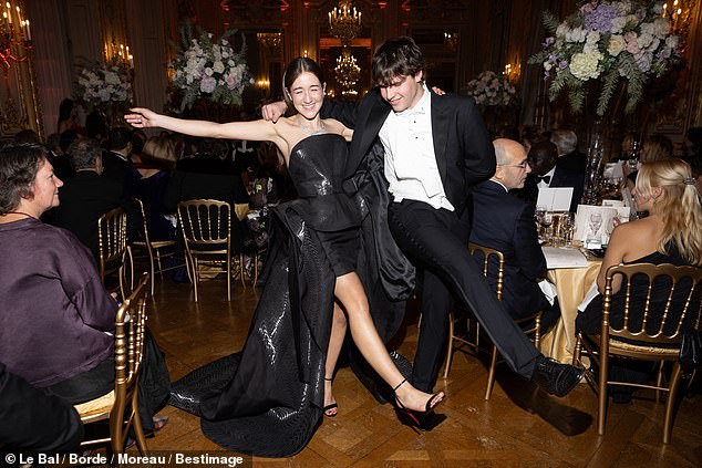 Pictured: Debutante Sofia Yadigaroglu (wearing Iris van Herpen) with her date Konstantinos Manos