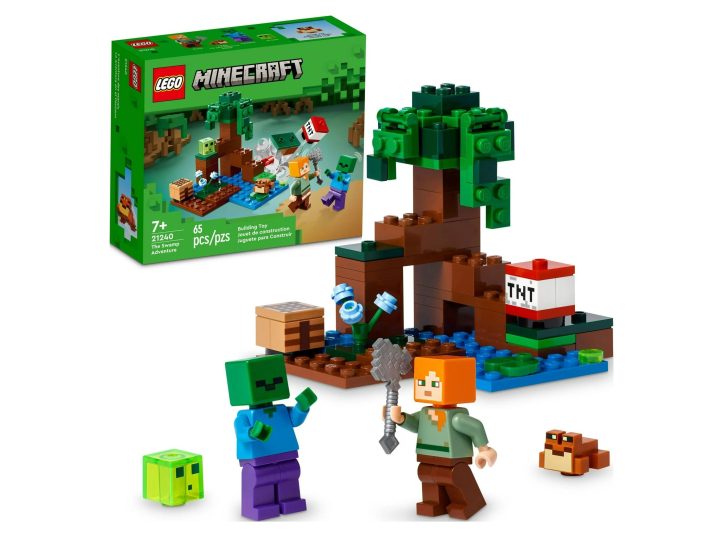 A Lego Minecraft The Swamp set next to its box.