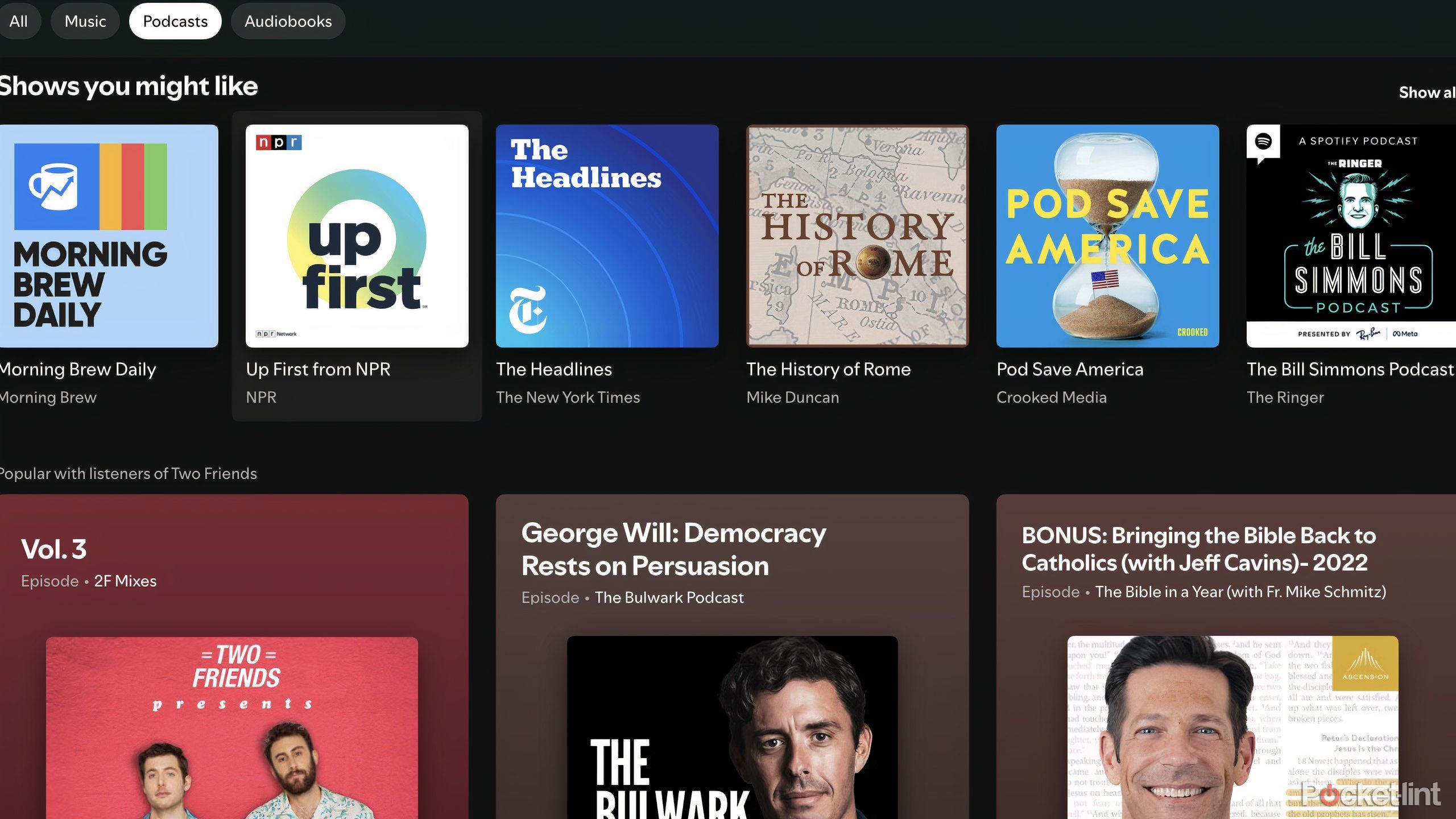 A look at Spotify's podcast page