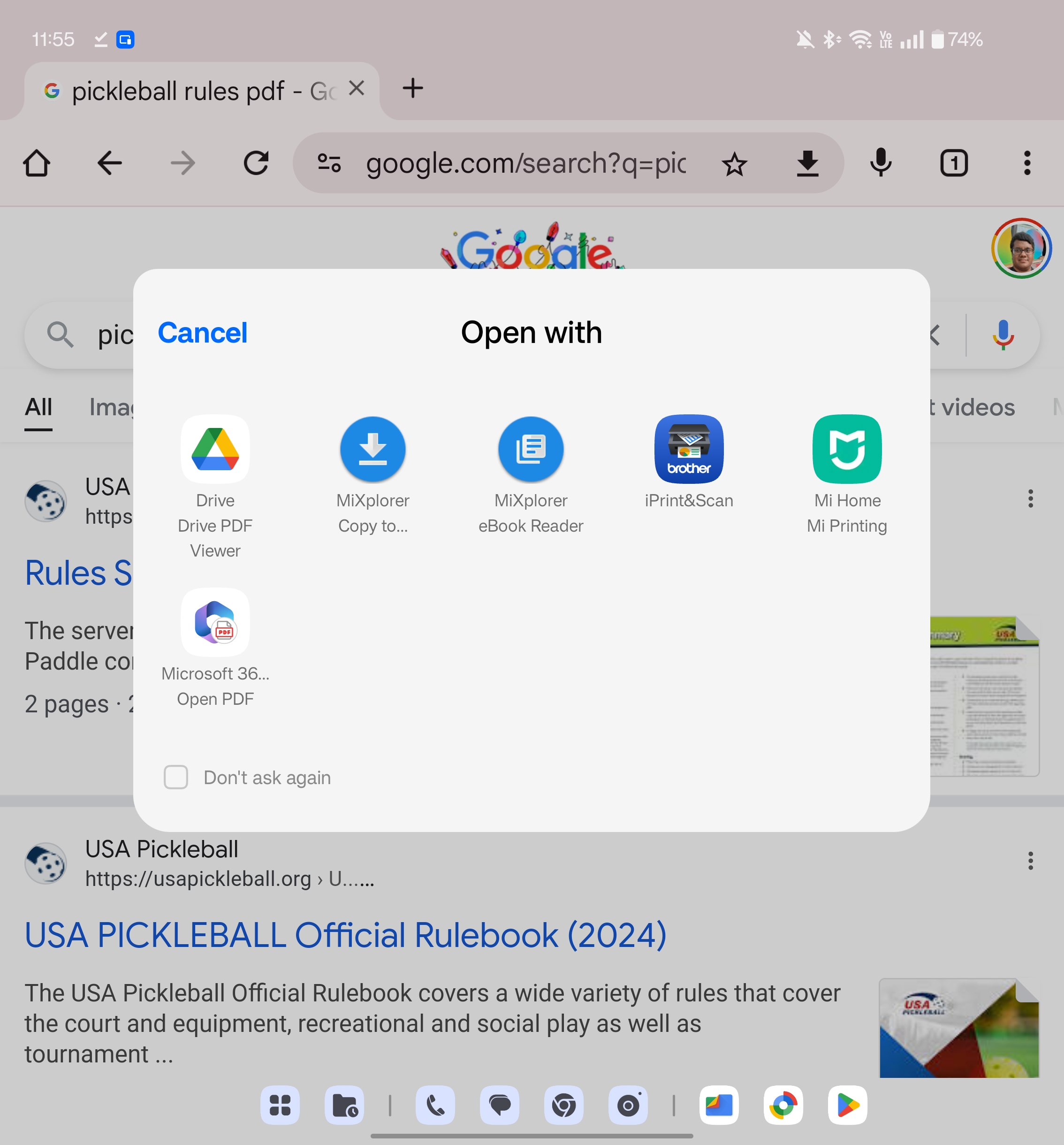 Google Chrome open PDF file with dialog