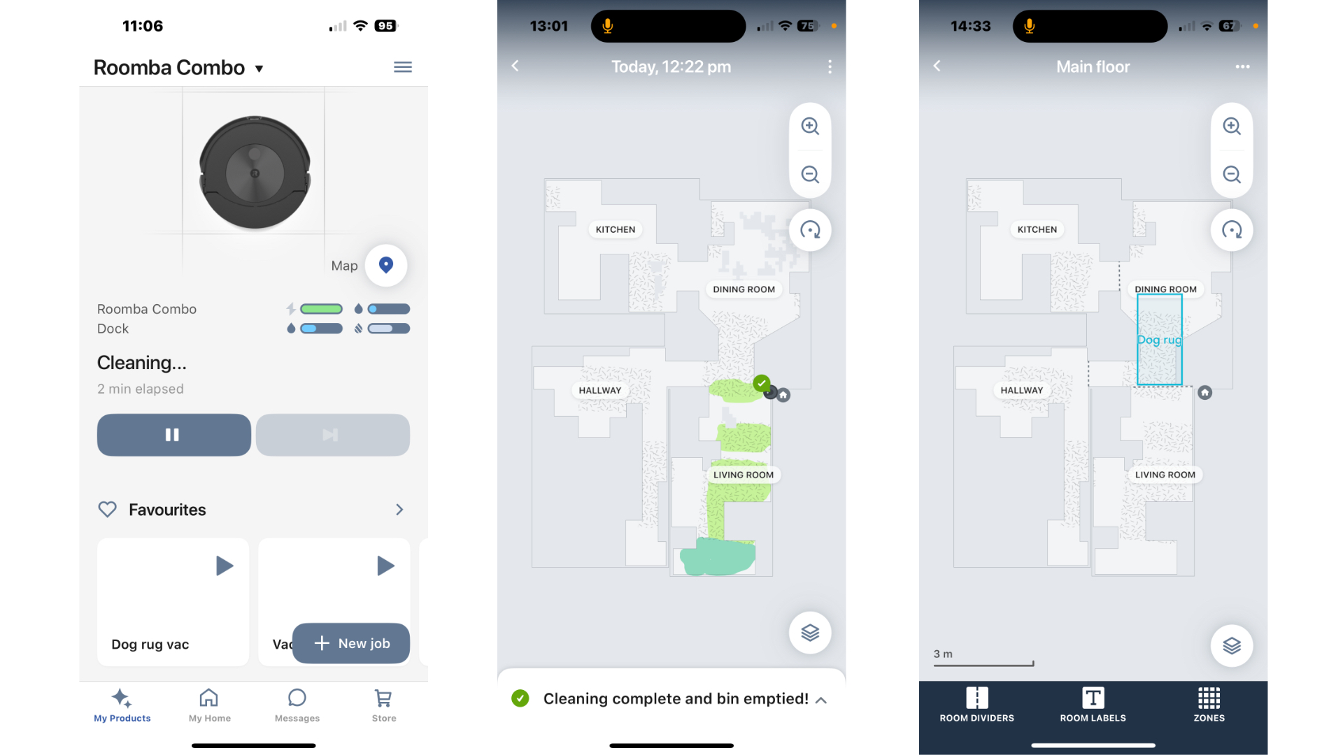 Screenshots of iRobot companion app