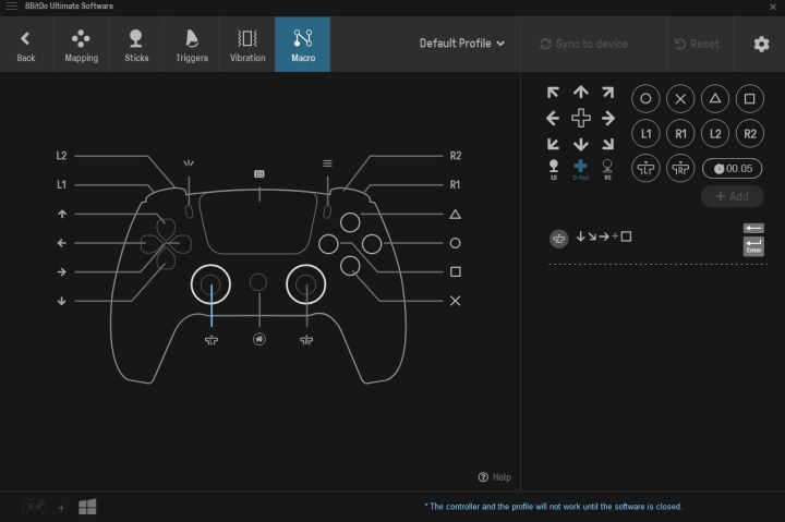 Macro programming in the 8BitDo Ultimate software.