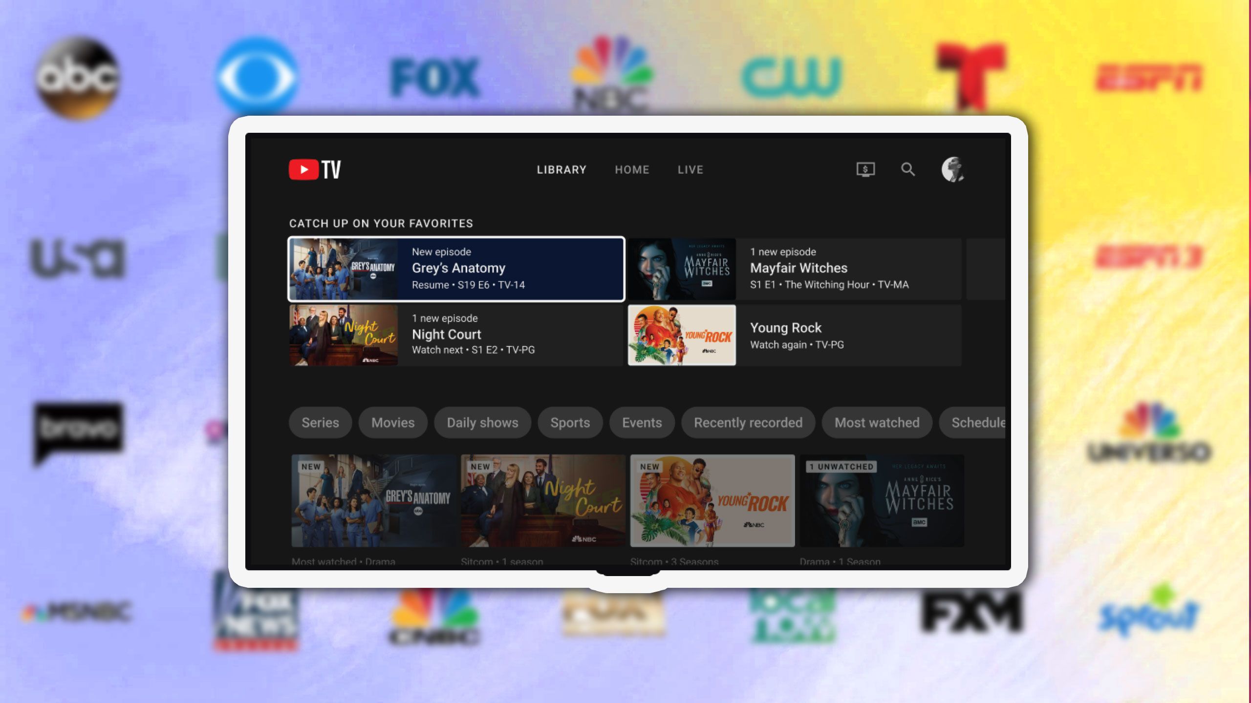 YouTube TV guide and channels. 