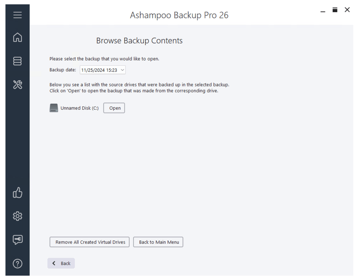 Ashampoo Backup Pro 26 browse backup