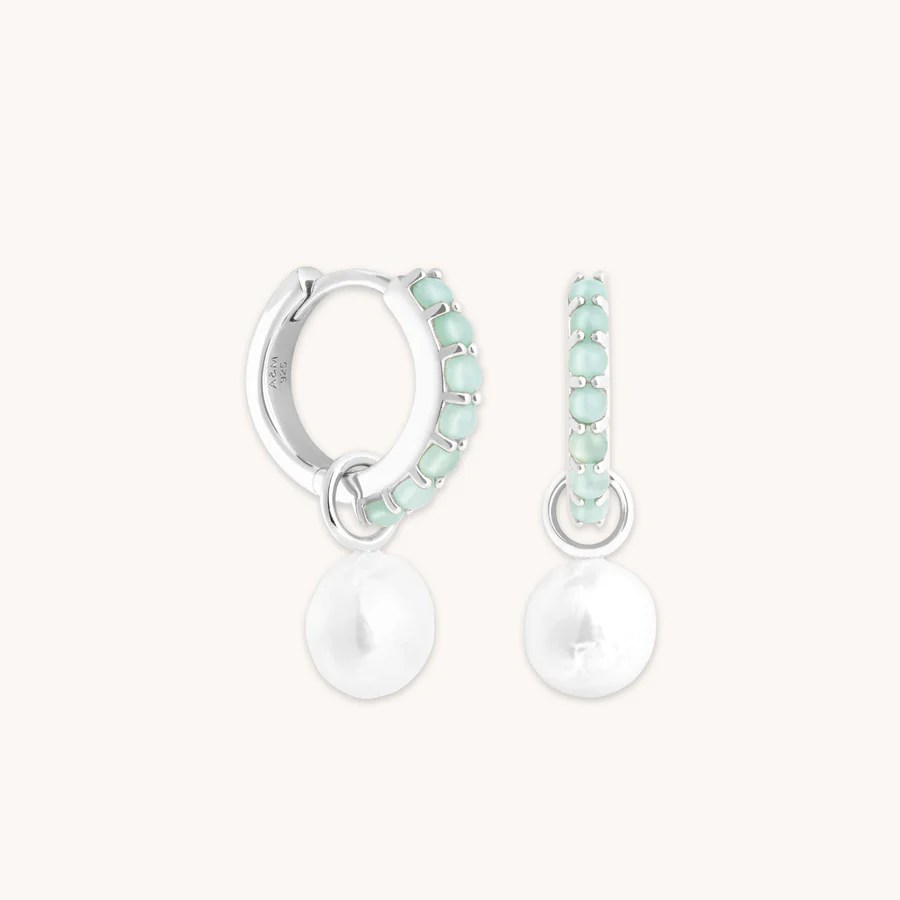 Aqua & Pearl Charm Huggies in Silver best jewellery 2024: 