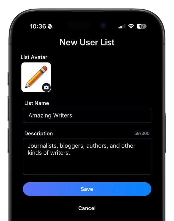 New User List creation on Bluesky app.