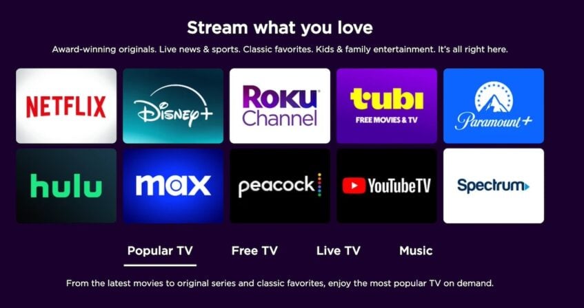 Stream what you love section on Roku website