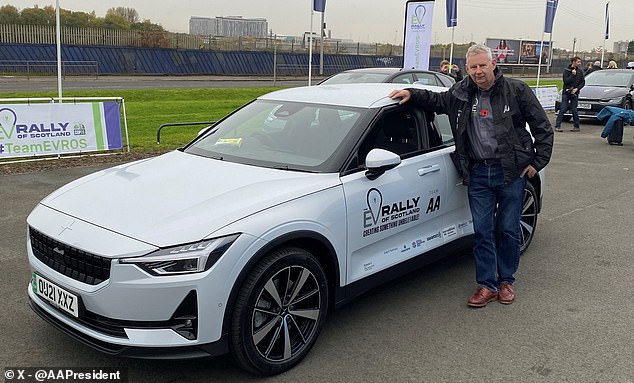 AA president Edmund King said EV charging point installation rates in northern rural areas needs to be accelerated to the same rate as the South. King is pictured here before embarking on the EV rally in Scotland in a Polestar2