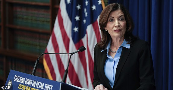 FILE - New York Gov. Kathy Hochul speaks at a press conference on Nov. 26, 2024, in the Queens borough of New York. (AP Photo/Julia Demaree Nikhinson, File)