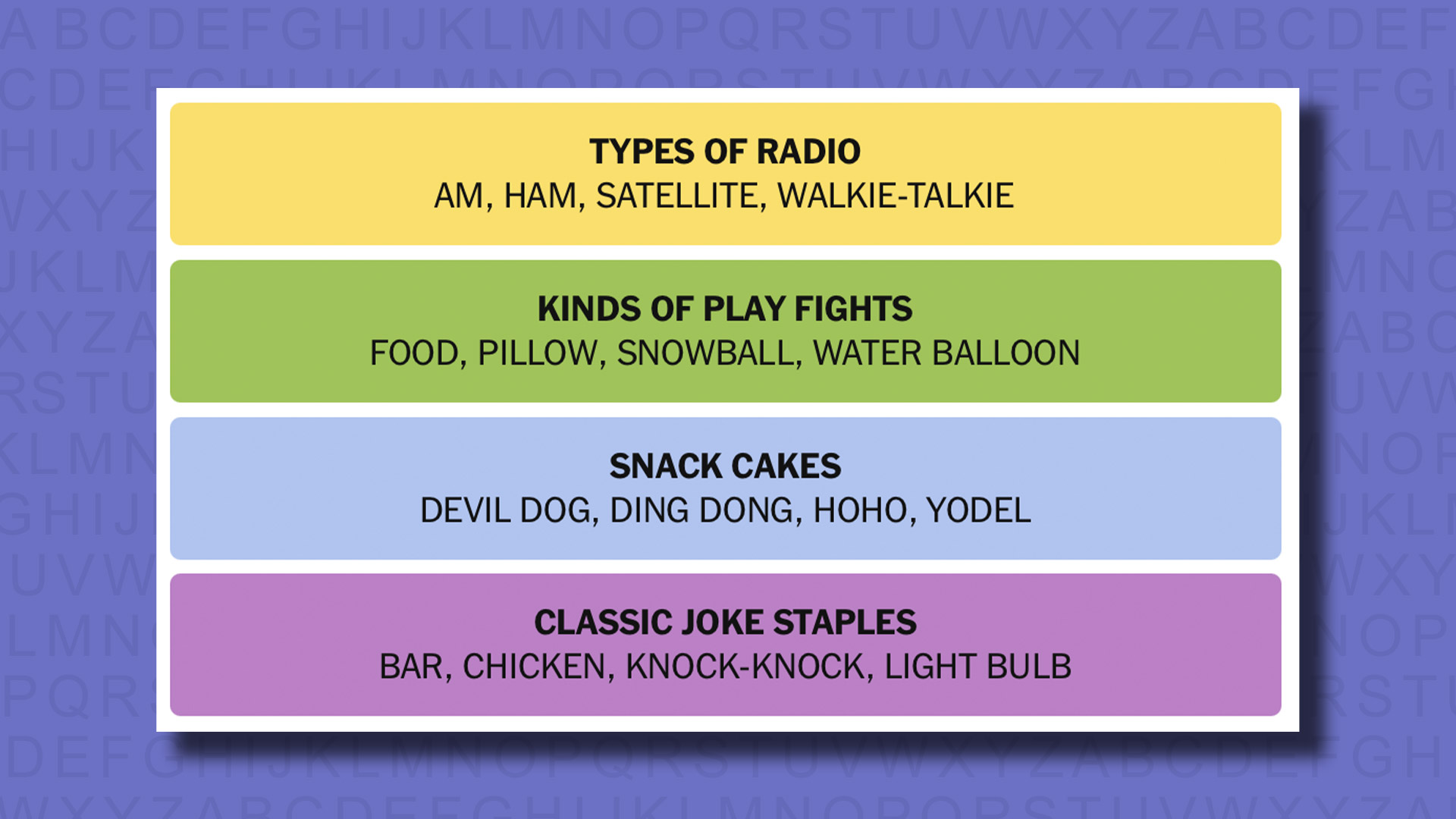 NYT Connections answers for game 554 on a purple background