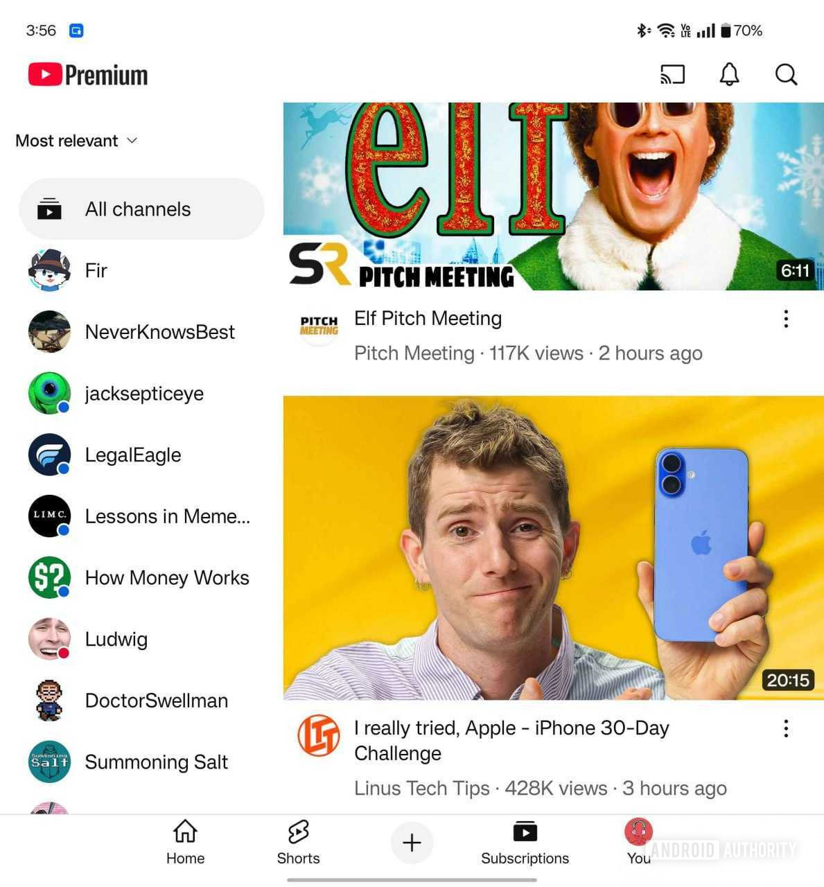 New YouTube app on foldable