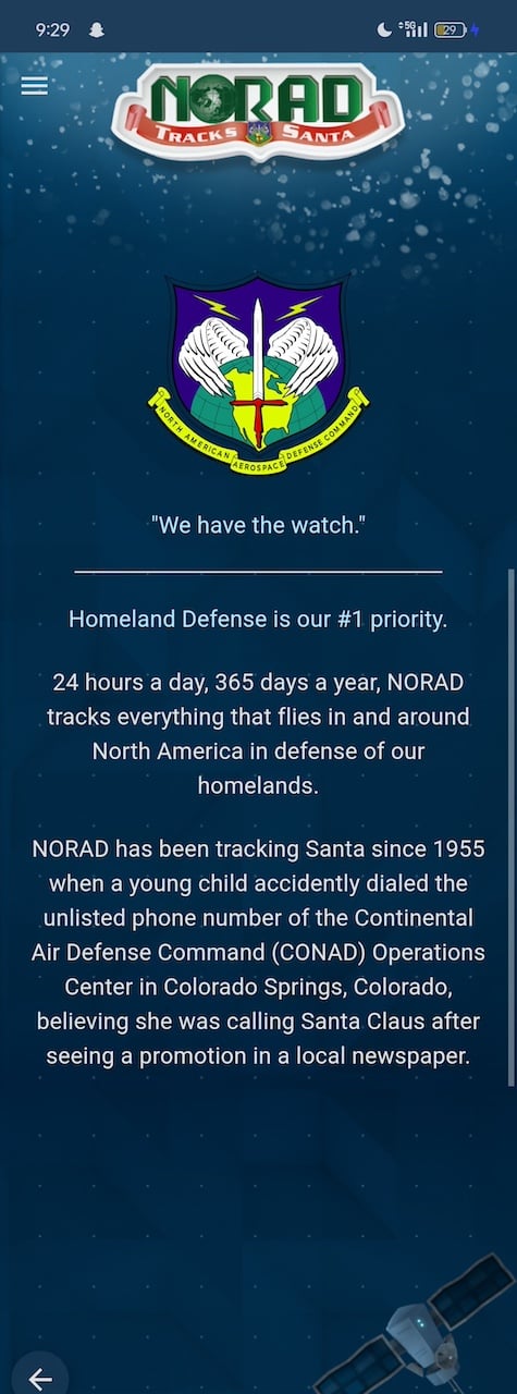 Information about NORAD on the NORAD Tracks Santa app