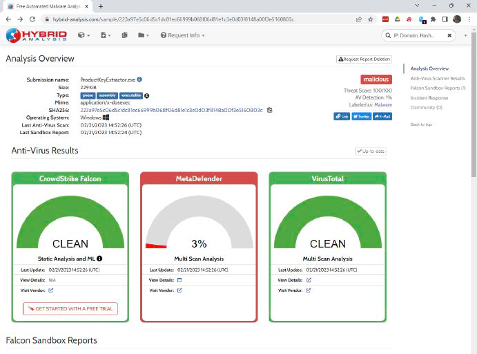 Die Online-Sandbox Hybrid Analysis dokumentiert das Verhalten eines verdächtigen Programms mit einem Screenshot. Der Dienst ist kostenlos, deshalb ist er allerdings oft auch überlastet und reagiert dann nur sehr langsam.