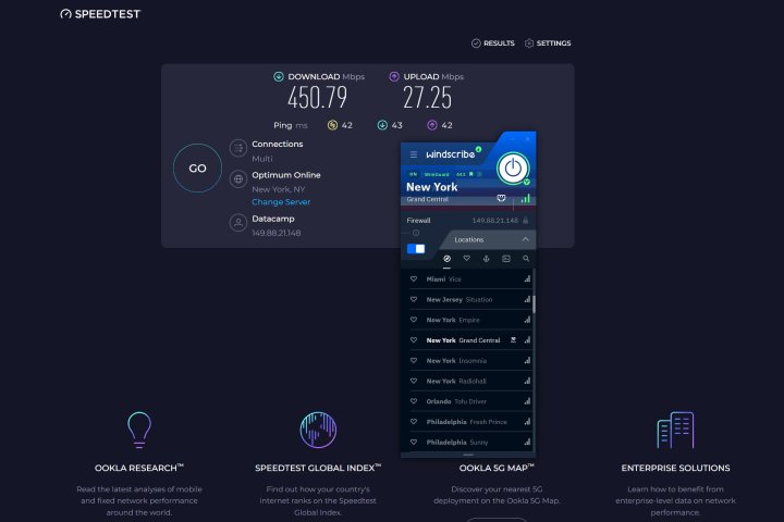 I measured the best Windscribe speed from a U.S. server.