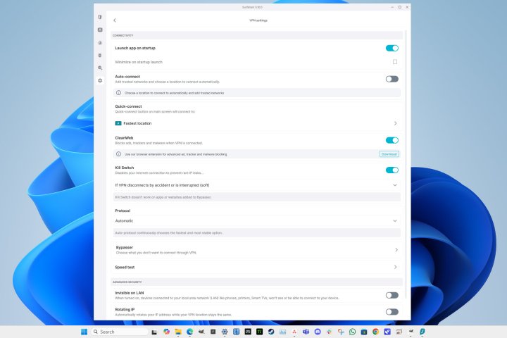 There are plenty of options to adjust Surfshark's VPN connection settings.