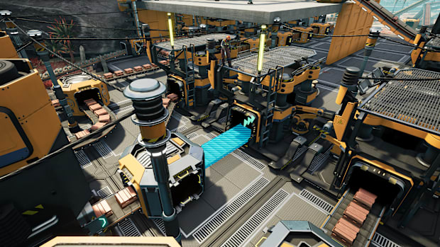 A factory in a screenshot from the video game Satisfactory.