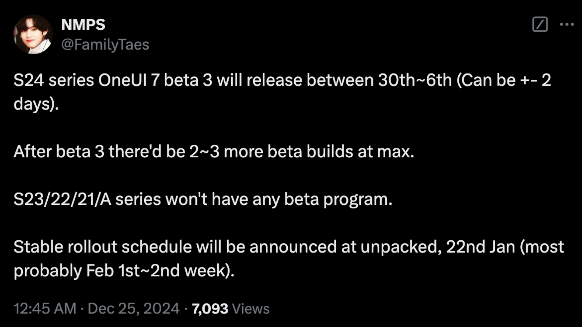 One UI 7 beta program rumor