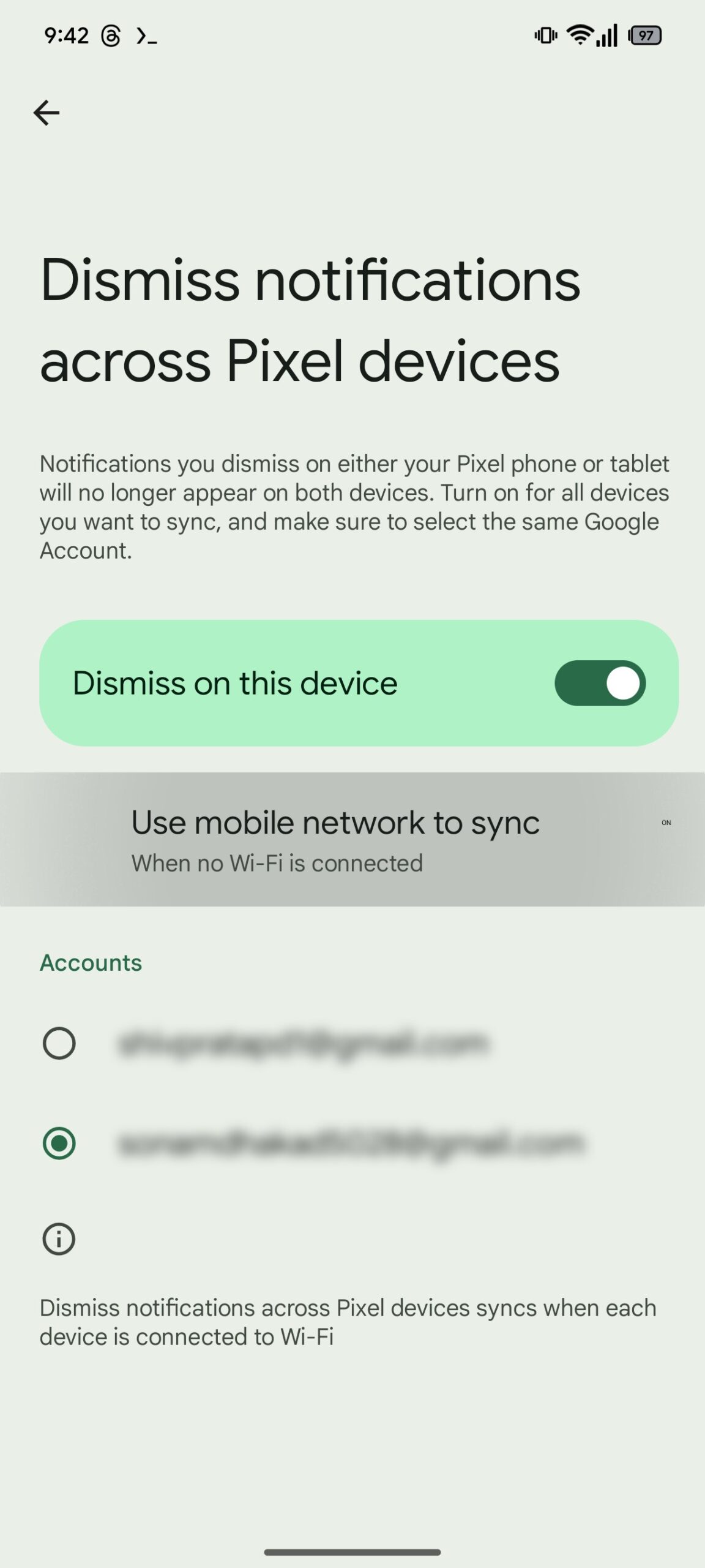 dissmiss notification sync data 2