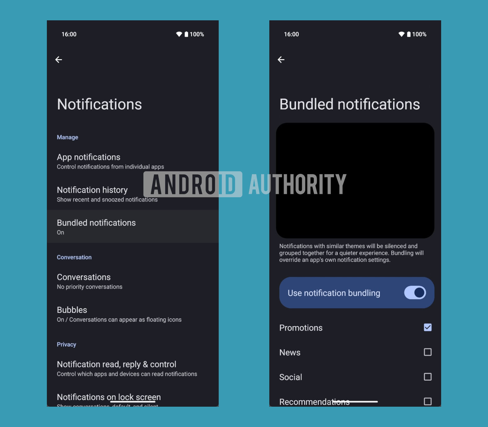 Bundled notification settings in Android