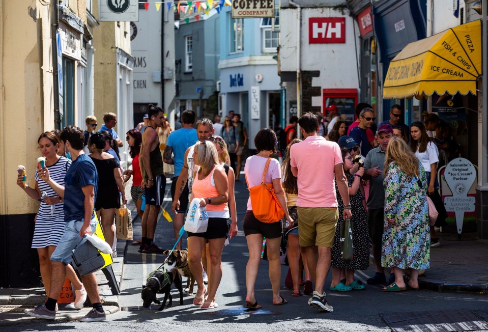 Tourists enjoying a sunny day in Salcombe (pictured)