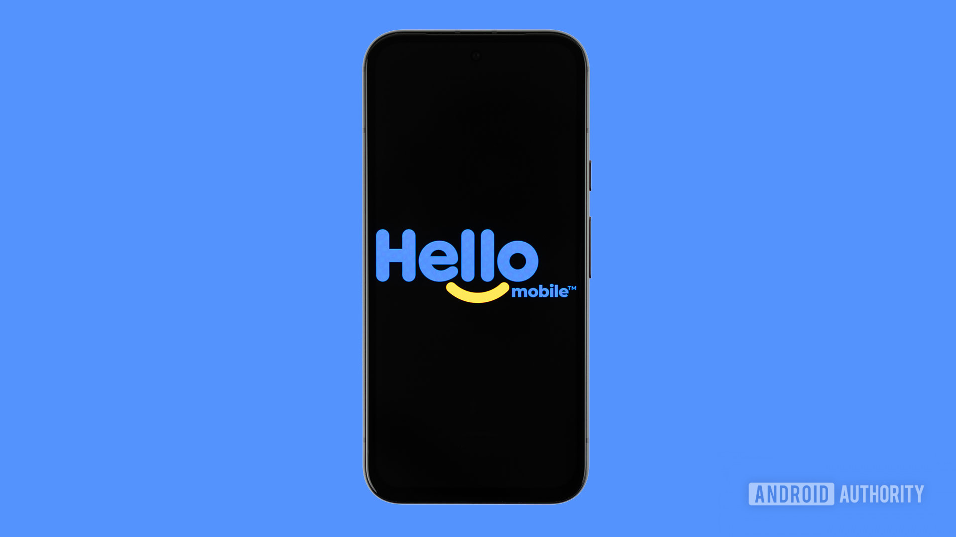 Hello Mobile logo on smartphone with colored background stock photo