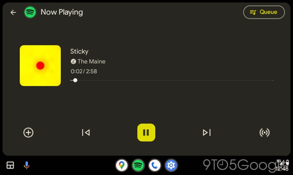 Screenshot of the new Android Auto music player UI