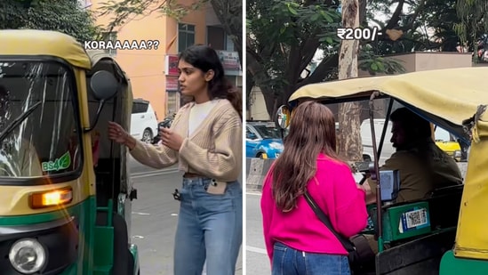 The reel shows one auto driver reject the woman who was speaking Hindi while he agreed to ferry the Kannada-speaking woman.(Instagram/jinalmodiii)