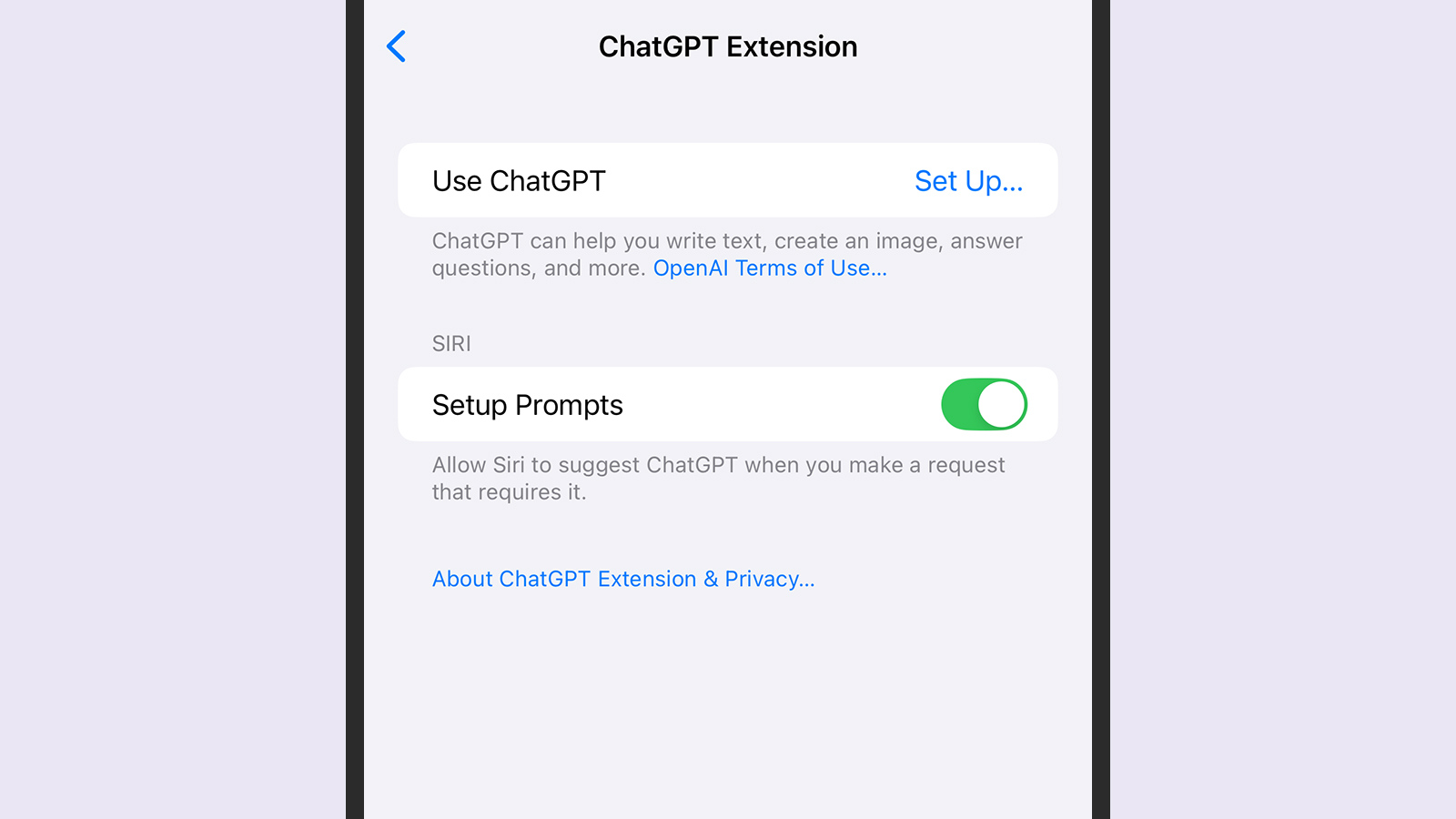 chatgpt extension options