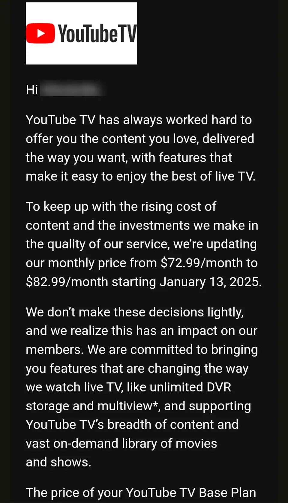 YouTube TV Price Hike