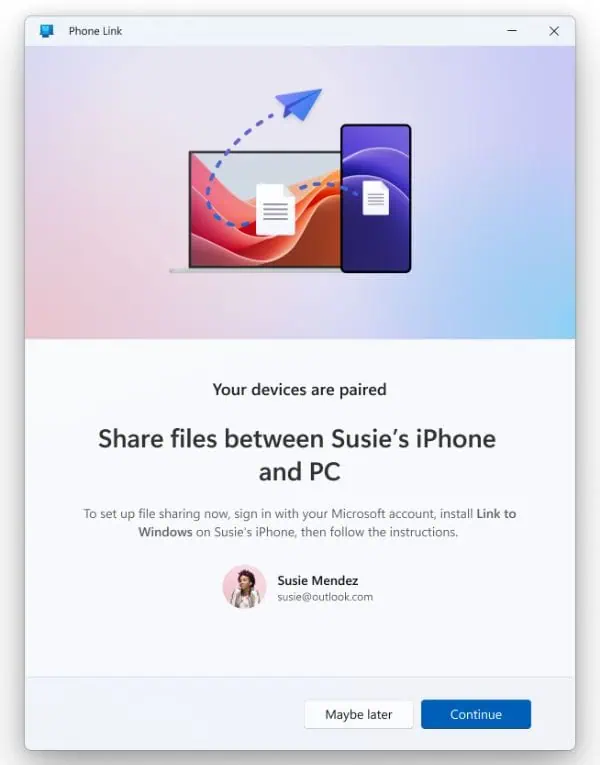 iPhone Windows PC Phone Link file sharing